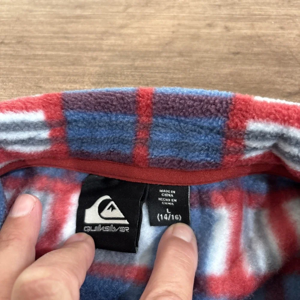 Quicksilver Flannel Shirt Youth Medium 14/16Blue Plaid Fleece Button Outdoor Top